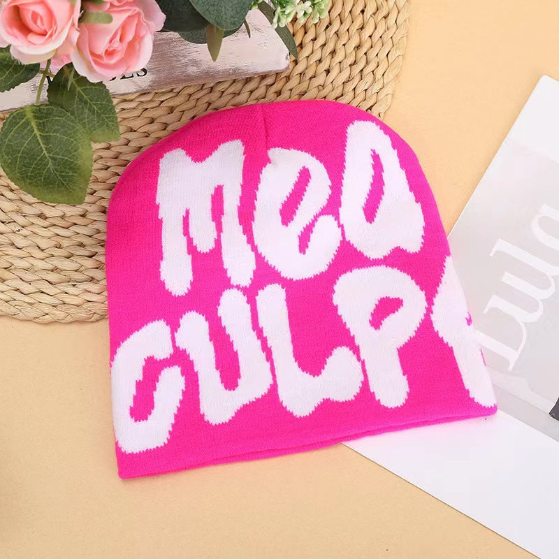 Gorro Tejido Jacquard con Letras — Abrigo de Oídos Estilo Street
