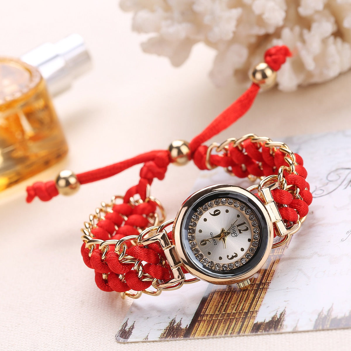 Women's Quartz Watch — Diamond Dial and Braided Rope Strap