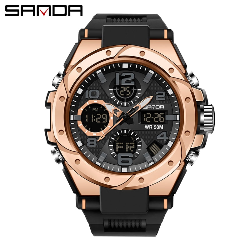 SANDA Men's Military Double Display Watch — Digital and Analog Waterproof