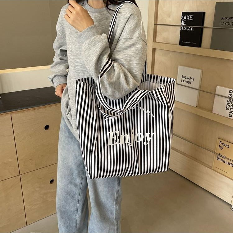 Bolso Tote de Lona Rayada Multicolor