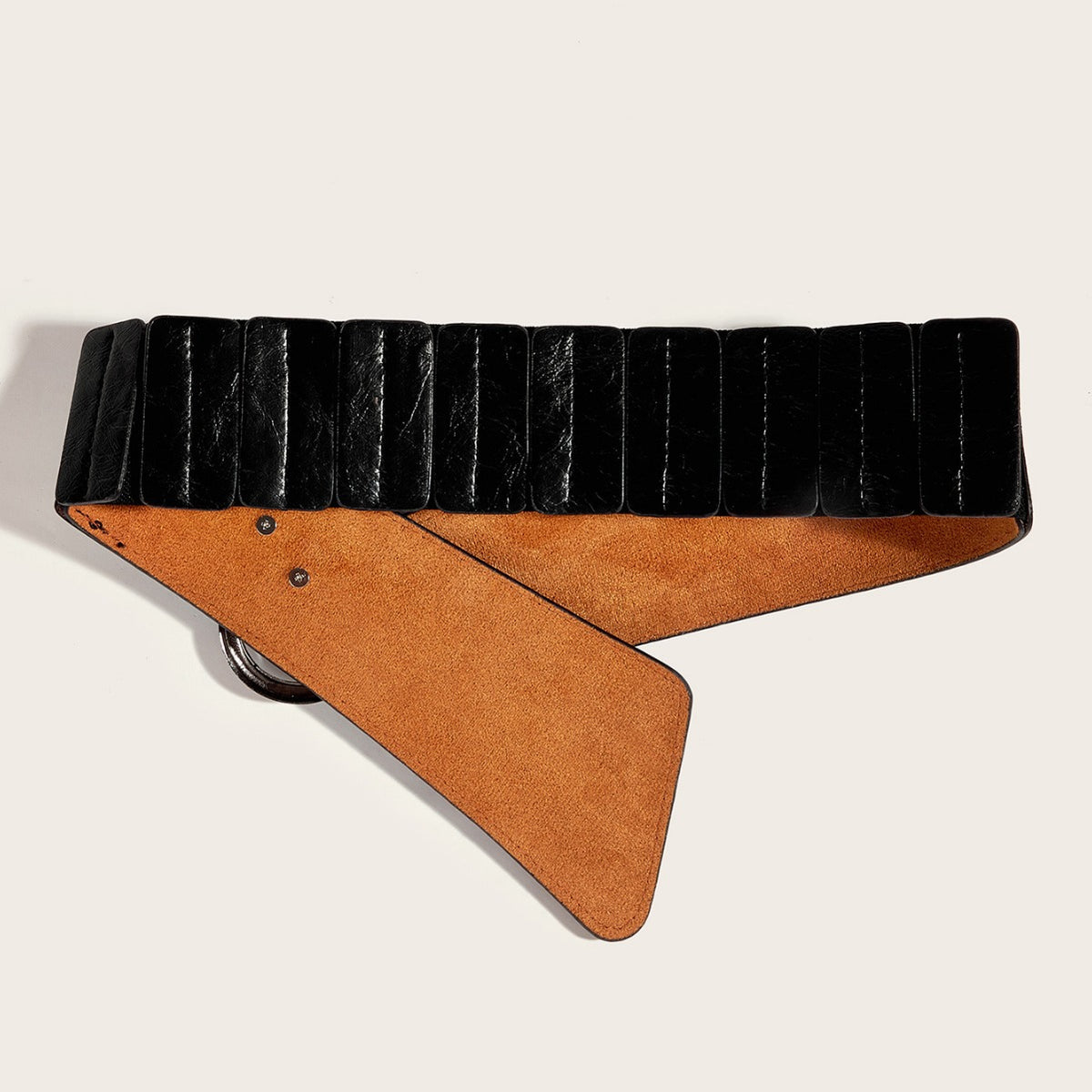 Cinturón Elástico con Tachas para Mujer — PU Negro 6cm