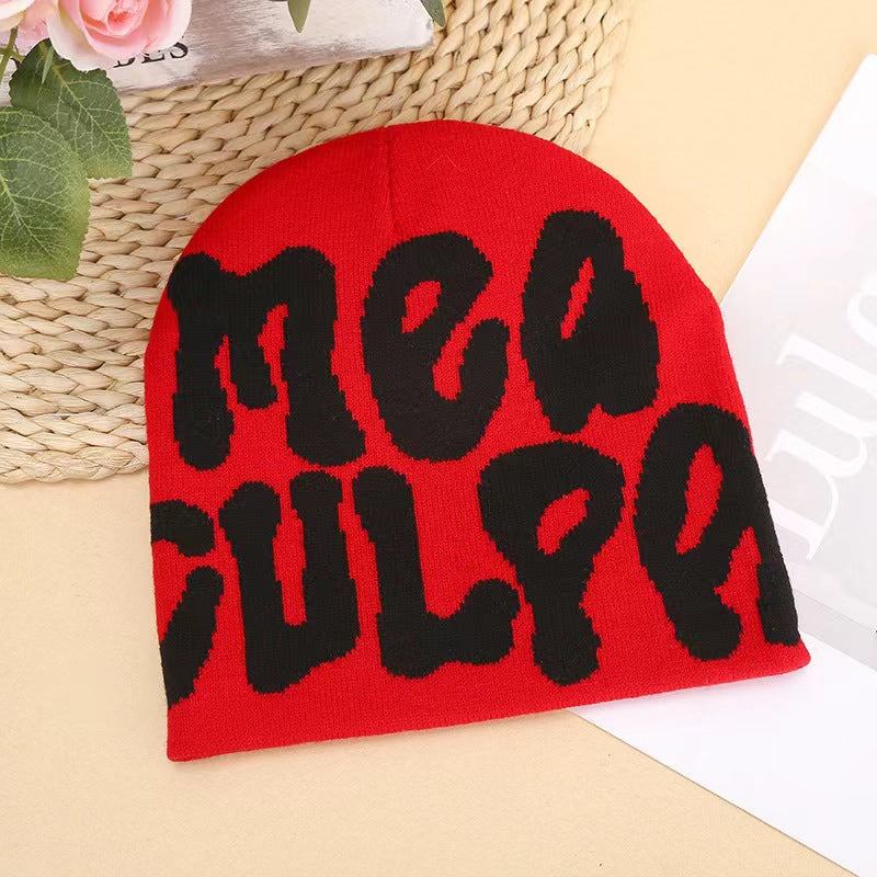 Gorro Tejido Jacquard con Letras — Abrigo de Oídos Estilo Street