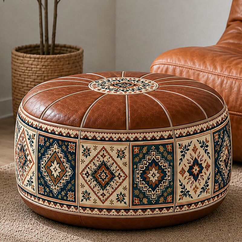 Puff Otomano Bohemio con Almacenamiento y Cubierta PU Impermeable