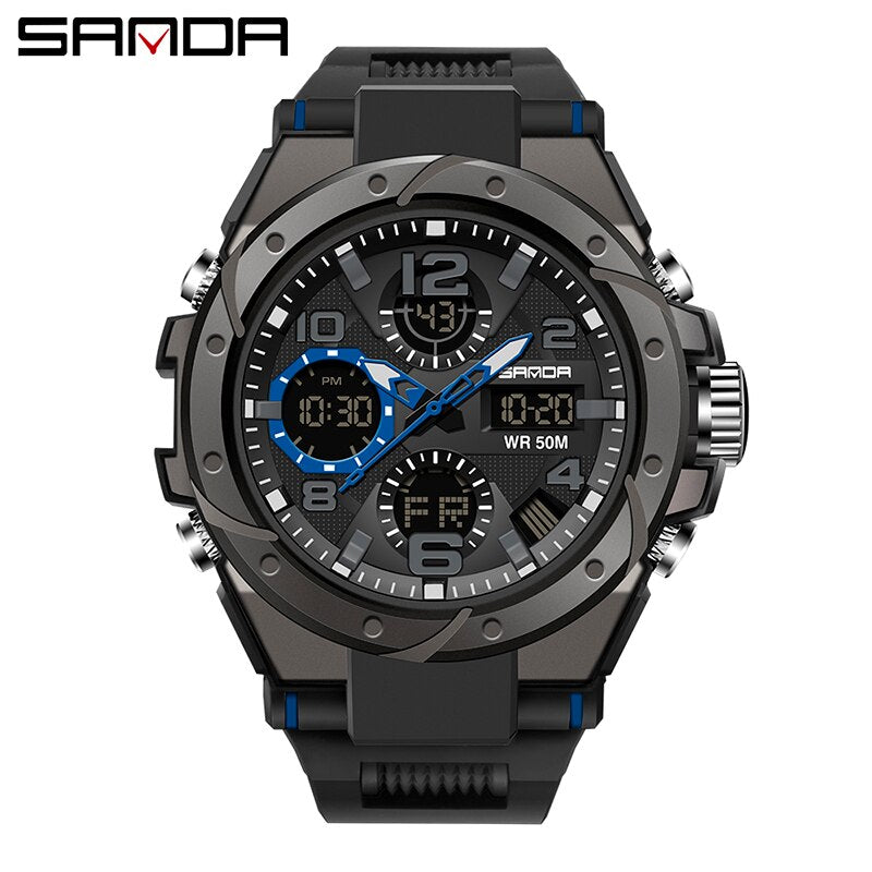 SANDA Men's Military Double Display Watch — Digital and Analog Waterproof