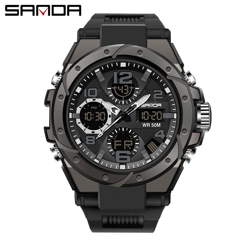 SANDA Men's Military Double Display Watch — Digital and Analog Waterproof