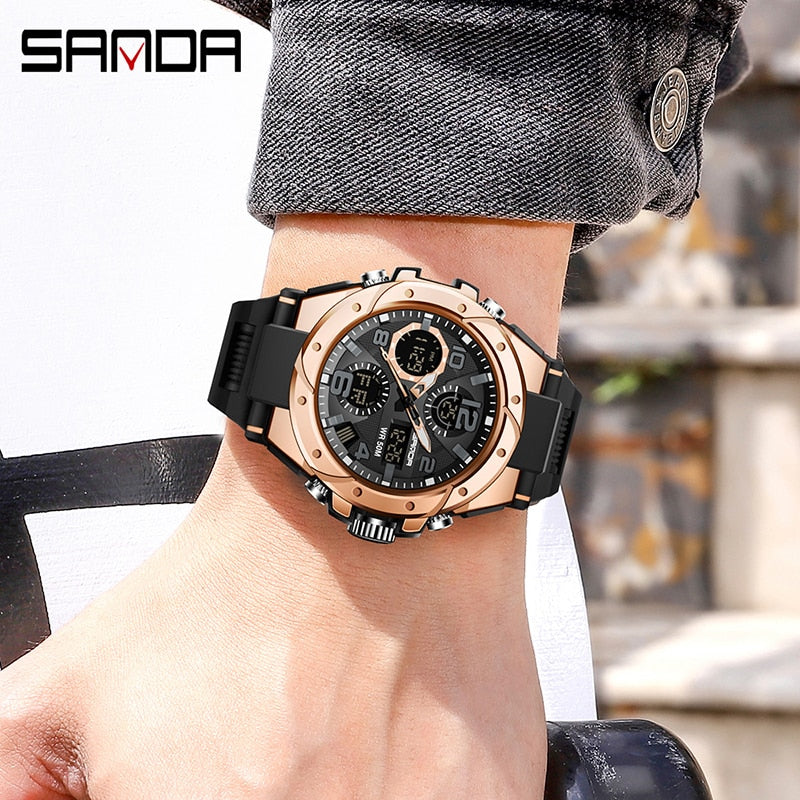 SANDA Men's Military Double Display Watch — Digital and Analog Waterproof