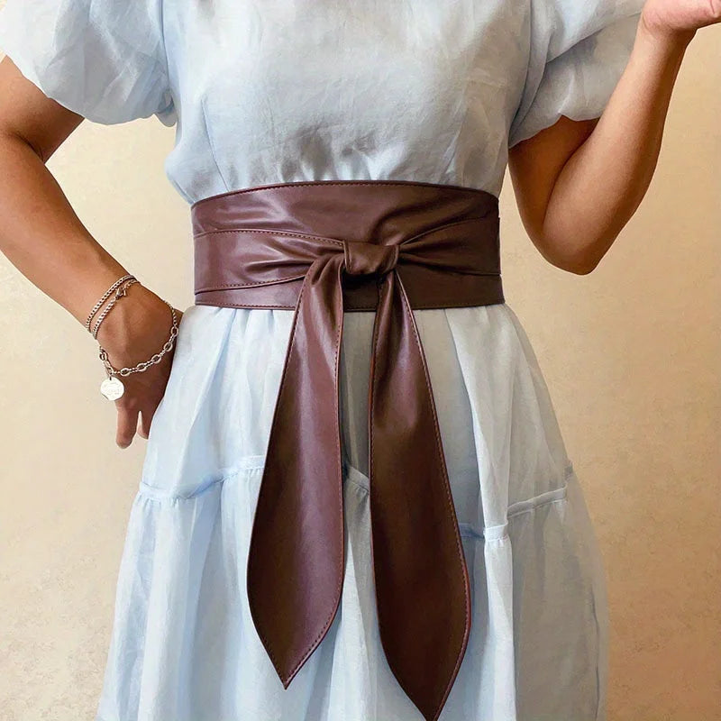 Wide Corset Belt with Lace-Up PU