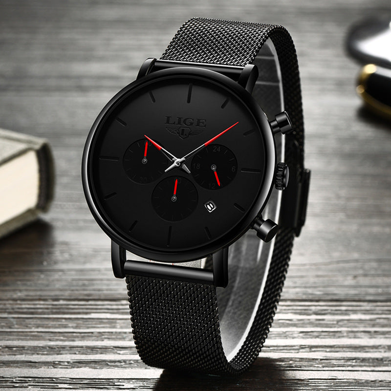 LIGE Men's Watch — Ultra-Thin Quartz with Multifunctional Steel Mesh