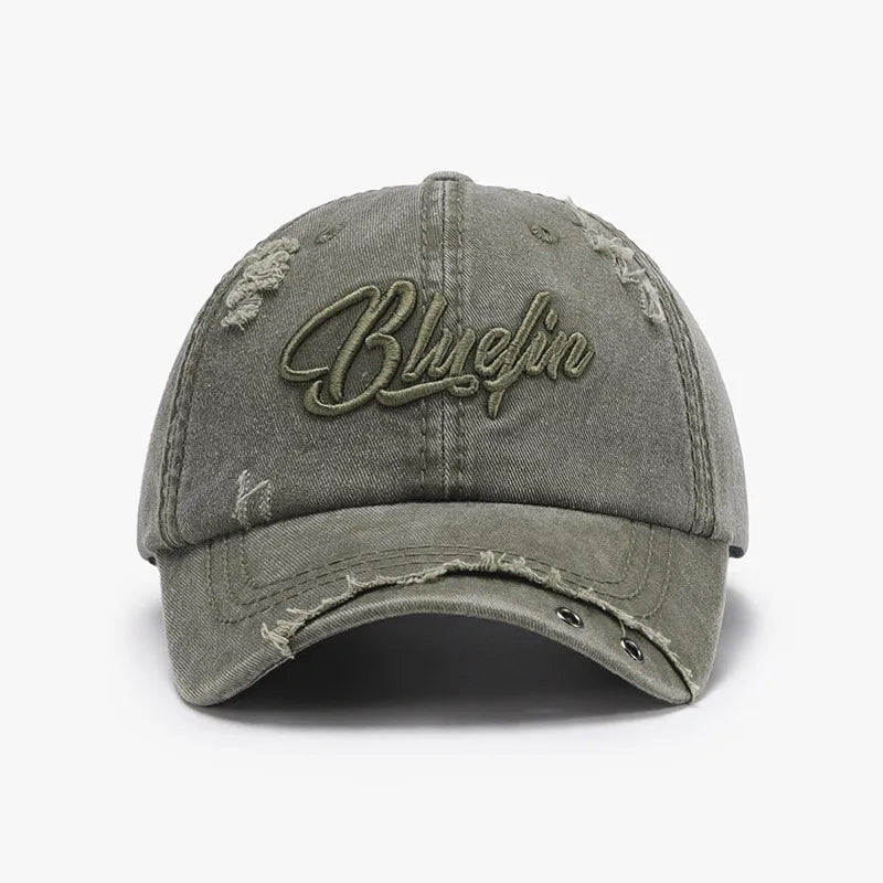 Gorra Baseball de Algodón con Bordado de Letras — Bordes Crudos